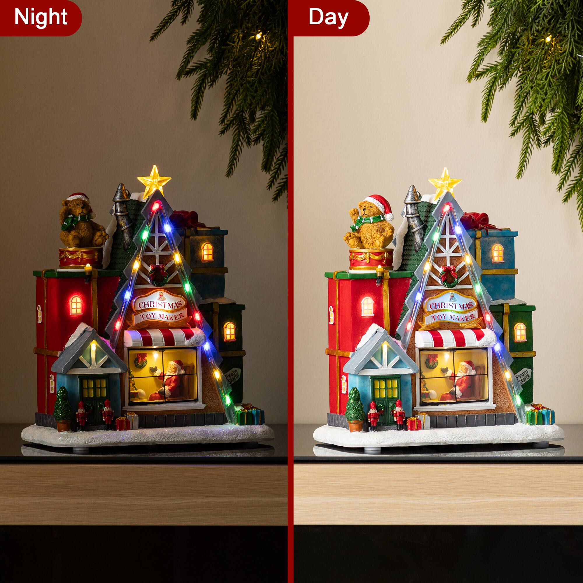 Glitzhome® 10.75" Lighted CHRISTMAS TOY MARKET Resin Village with Movement and Music